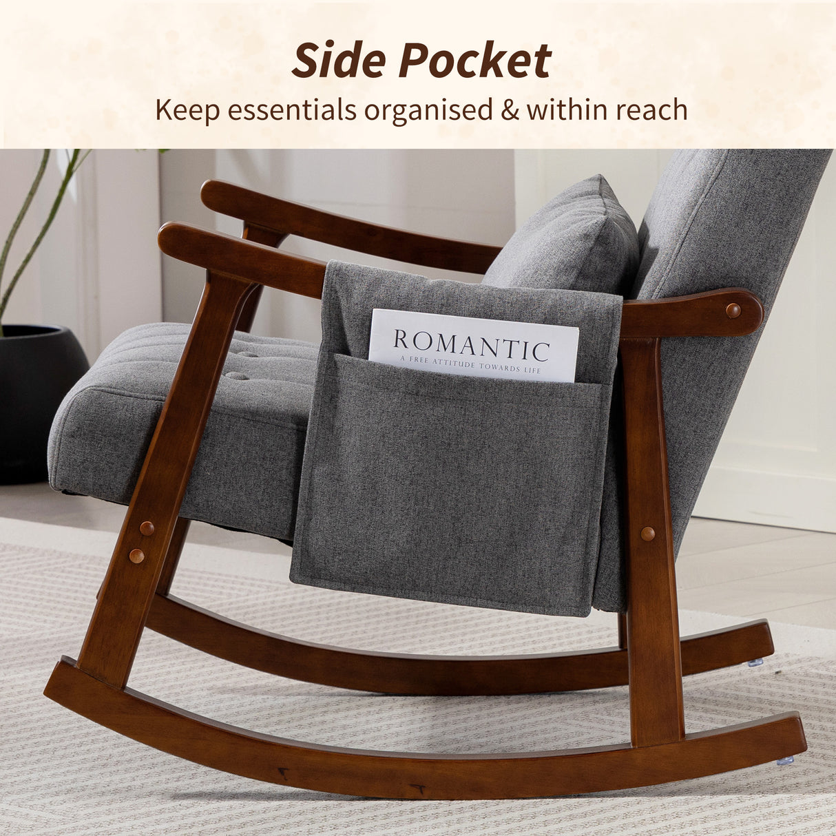 Linen Fabric Rocking Accent Chair 65cm Wide - Velmora