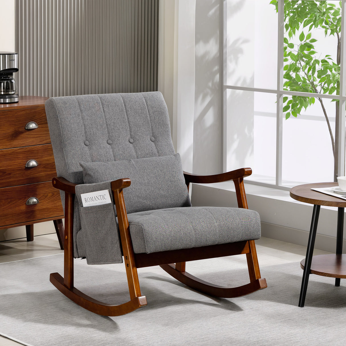 Linen Fabric Rocking Accent Chair 65cm Wide - Velmora