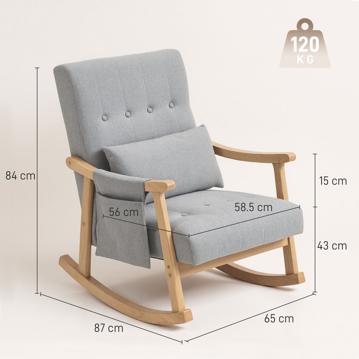 Linen Fabric Rocking Accent Chair 65cm Wide - Velmora
