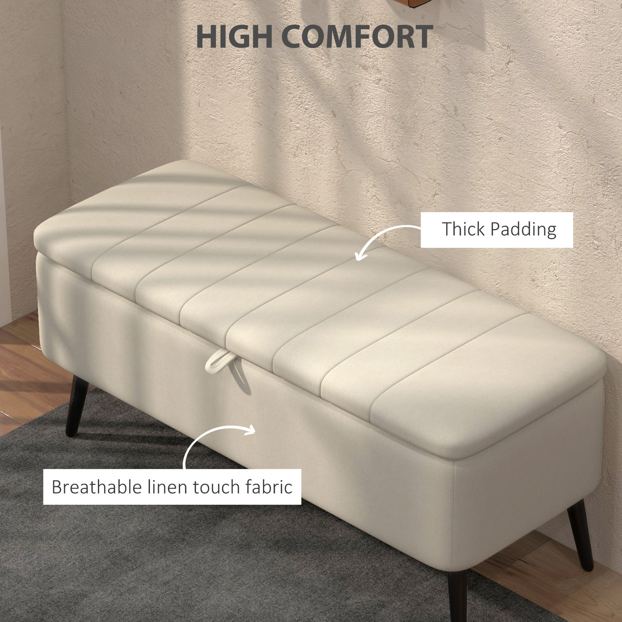 Linen Fabric Storage Ottoman 102cm Wide - Velmora