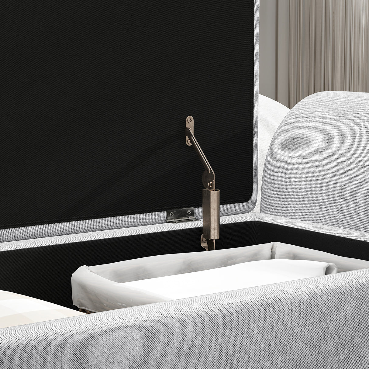 Linen Fabric Storage Ottoman 132cm Wide With Armrest - Velmora