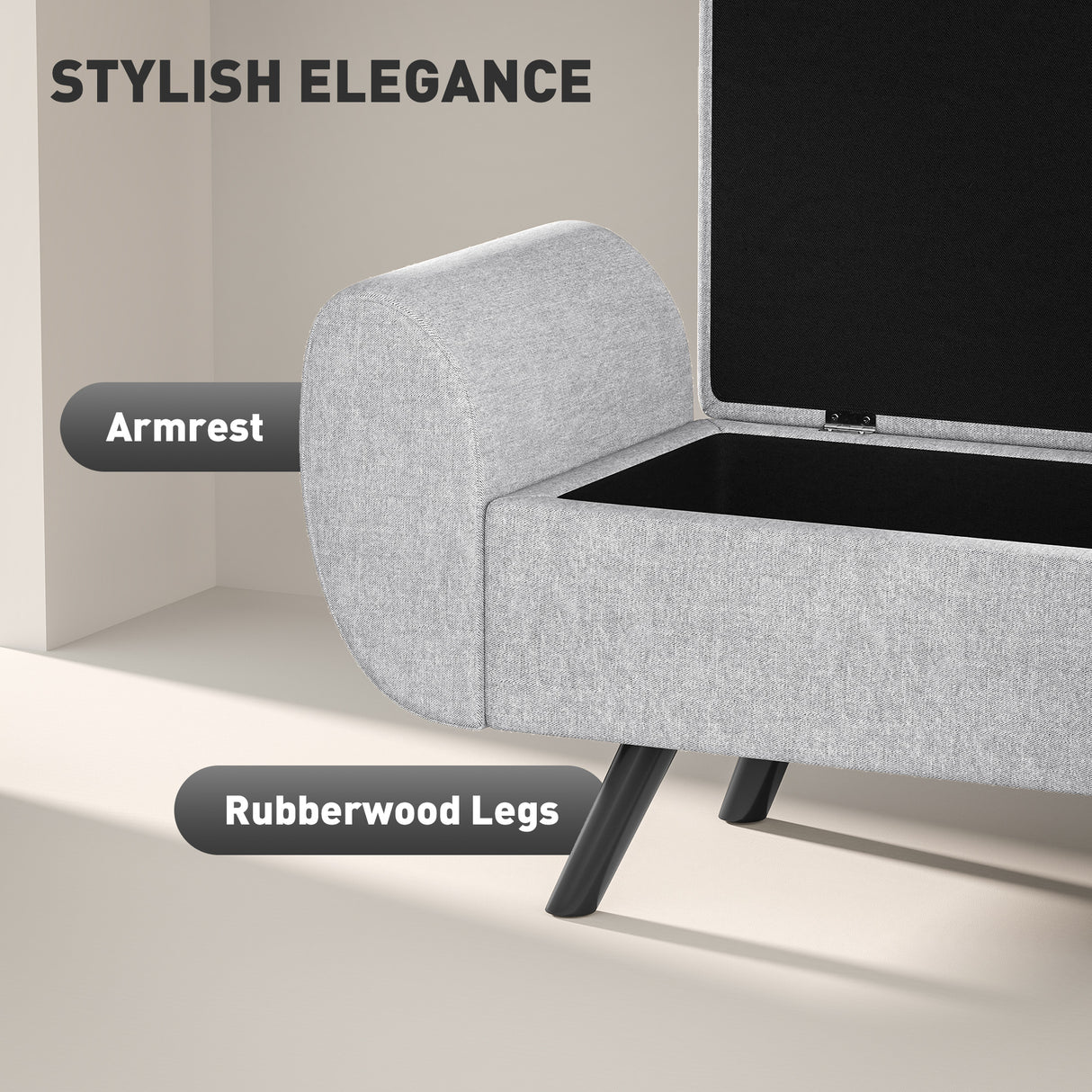 Linen Fabric Storage Ottoman 132cm Wide With Armrest - Velmora