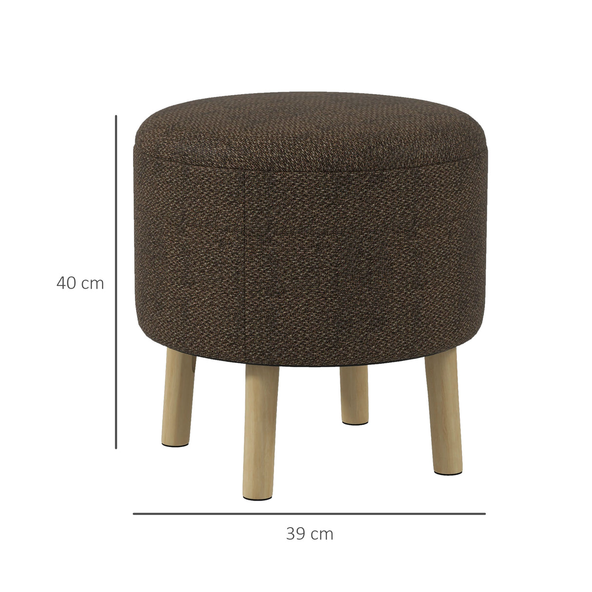 Linen Fabric Storage Ottoman 39cm Wide Round - Velmora