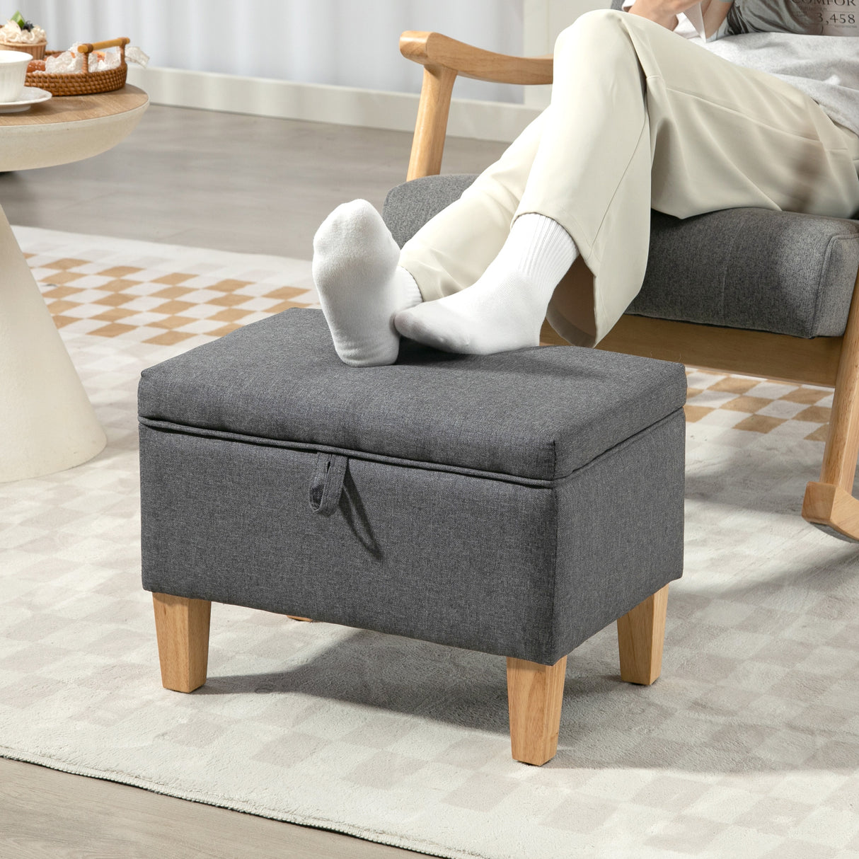 Linen Fabric Storage Ottoman 49cm Wide With Rubberwood Legs - Velmora