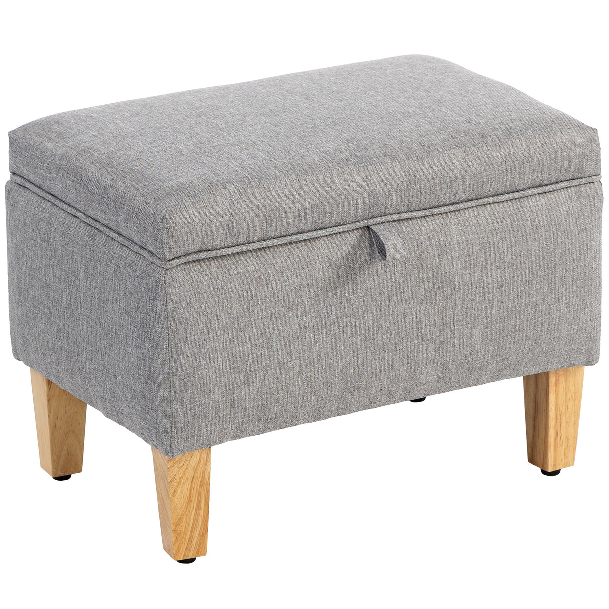 Linen Fabric Storage Ottoman 49cm Wide With Rubberwood Legs - Velmora