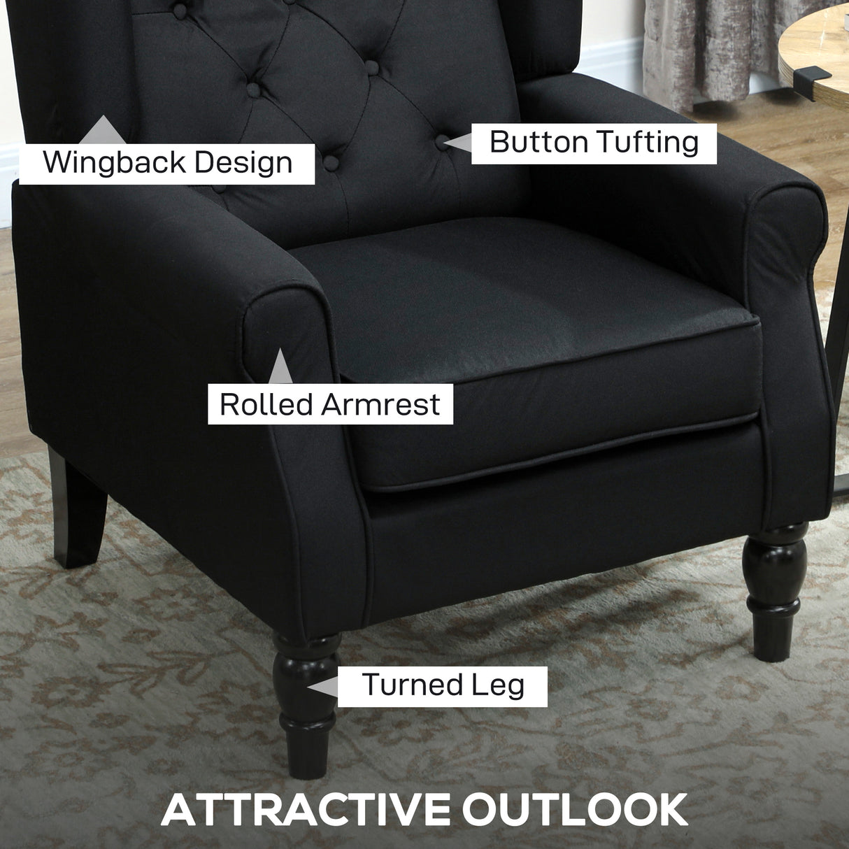 Linen Fabric Wingback Occasional Chair 74cm Wide - Velmora