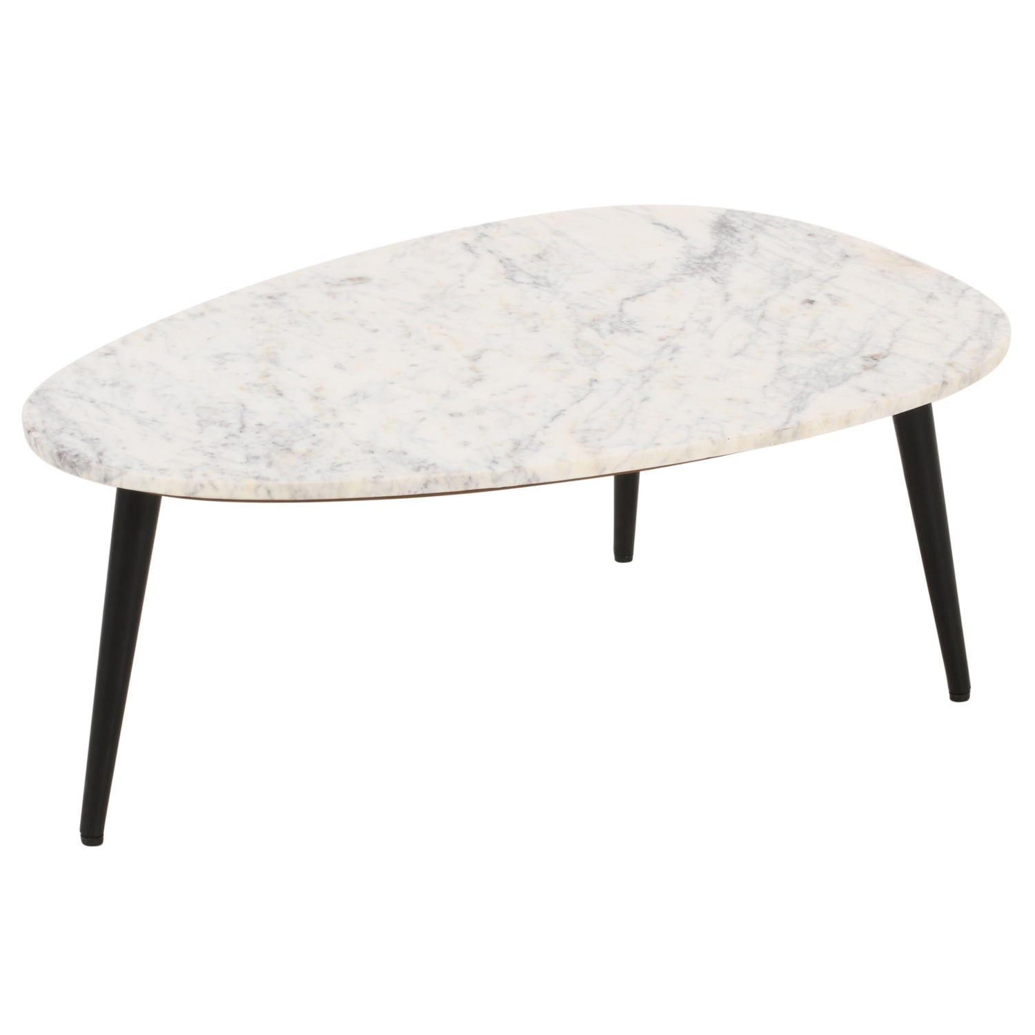 Marble Top Coffee Table With Black Metal Legs - Opal