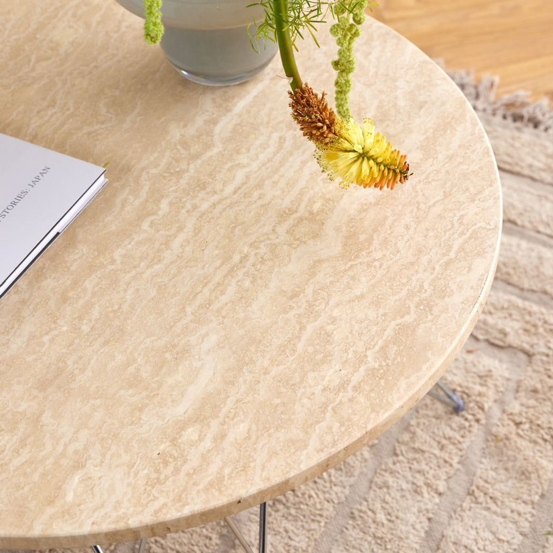 Marble Coffee Table Round With Chrome Coated Steel Base - Prunus