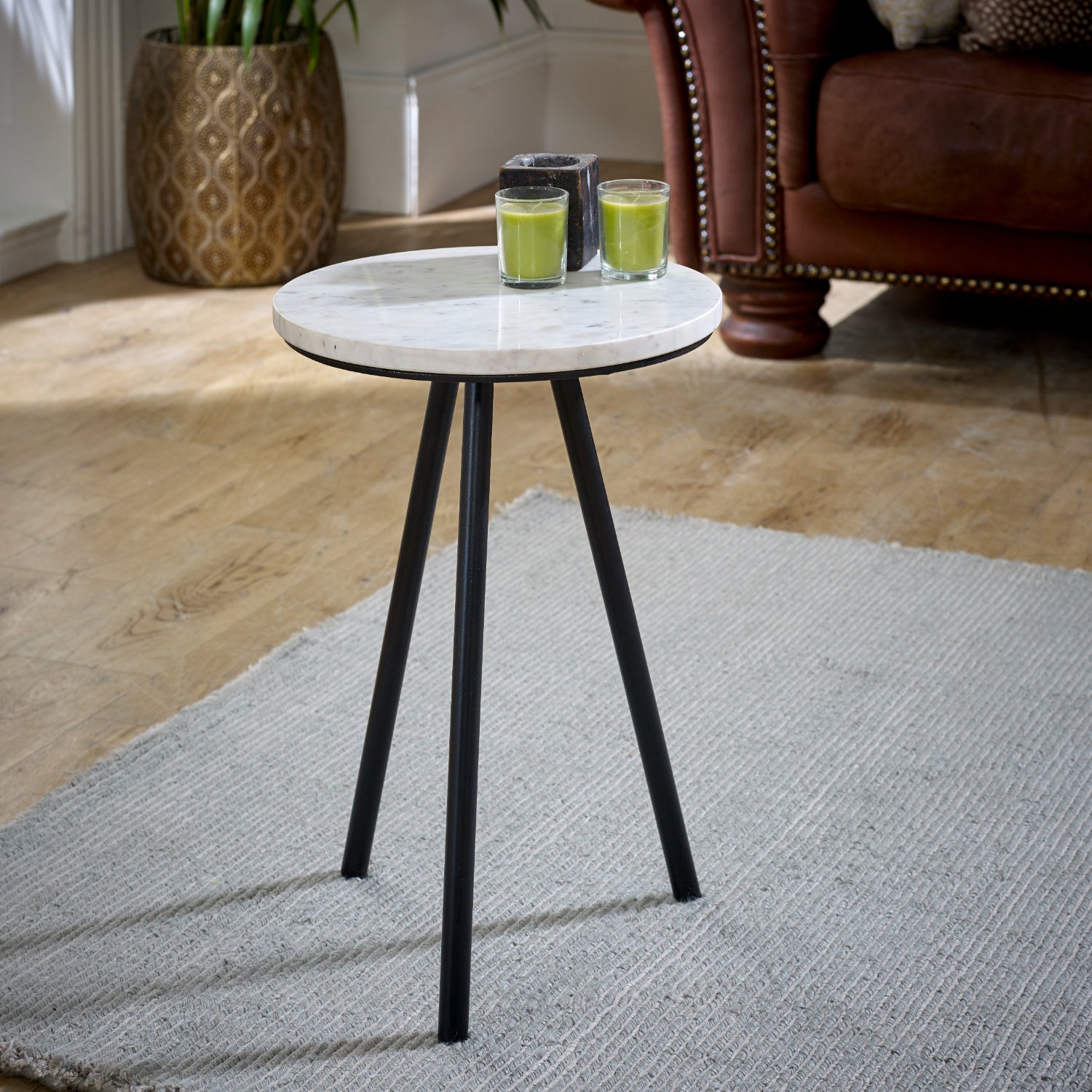 Marble Top Coffee Table Round With Metal Legs - Opal