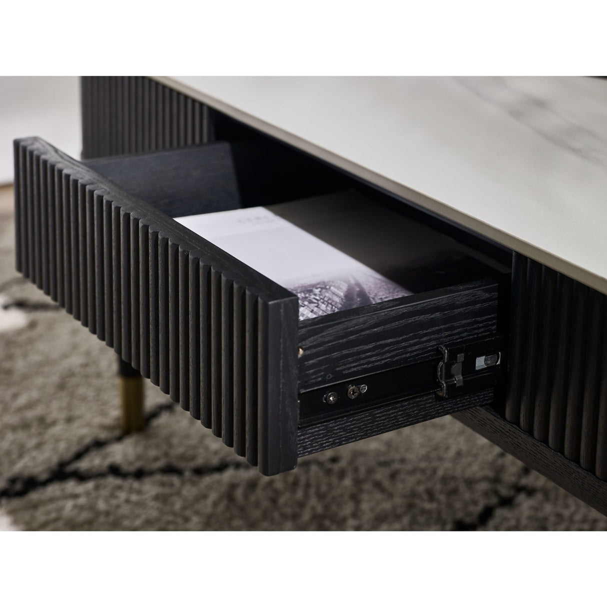 Marble Coffee Table With 2 Drawers - Louis