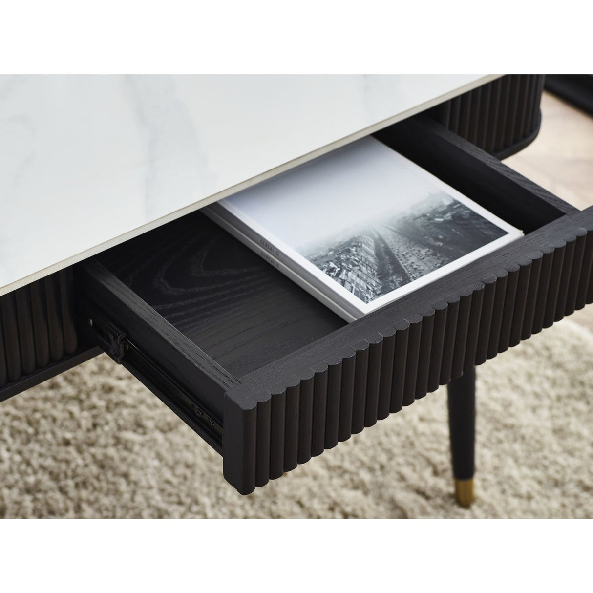 Marble Coffee Table With 2 Drawers - Louis