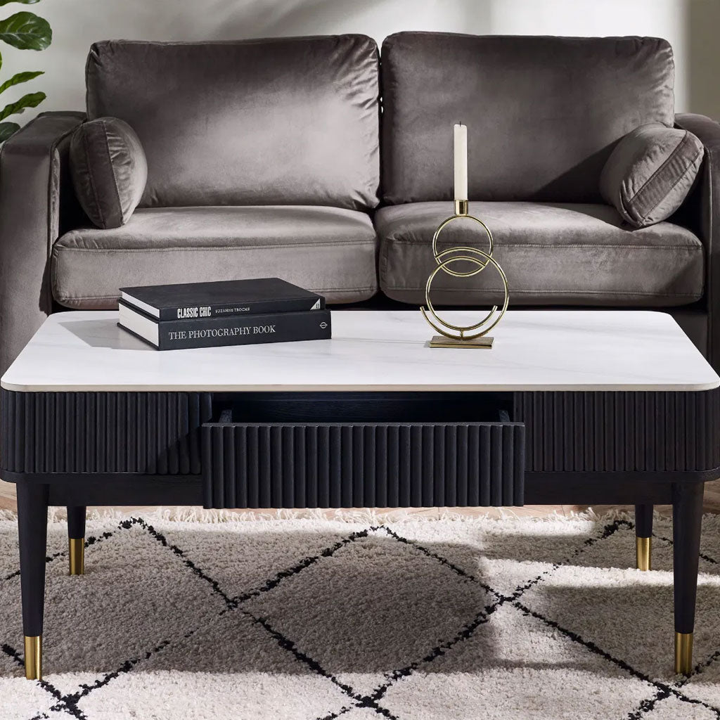 Marble Coffee Table With 2 Drawers - Louis