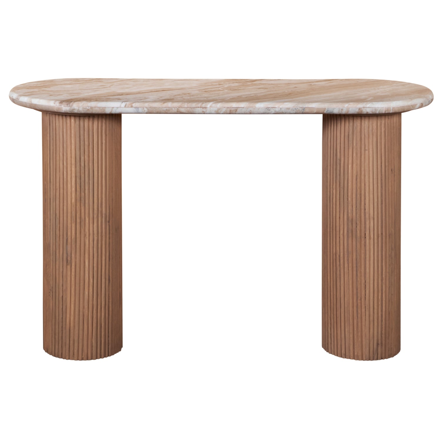 Marble Console Table Oval With Solid Mango Wood Pedestal - Ashford