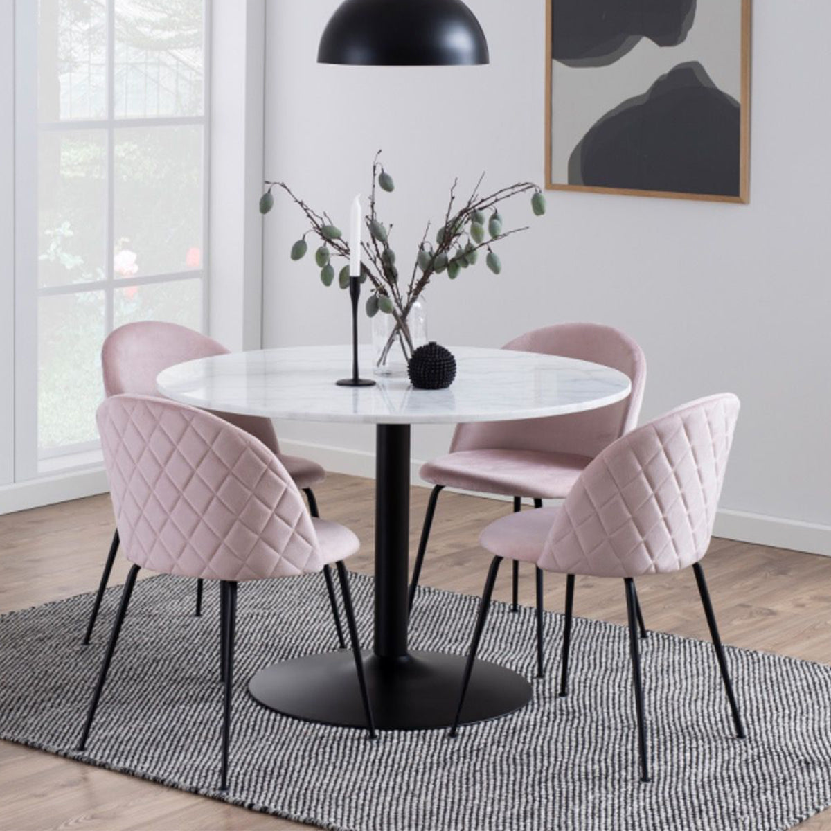 Marble Dining Table for 4 People Round With Black Base- Tarifa