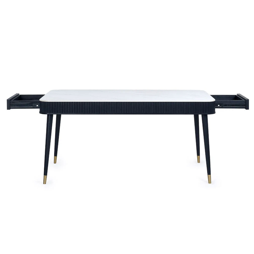 Marble Dining Table for 6 People With 2 Drawers - Louis