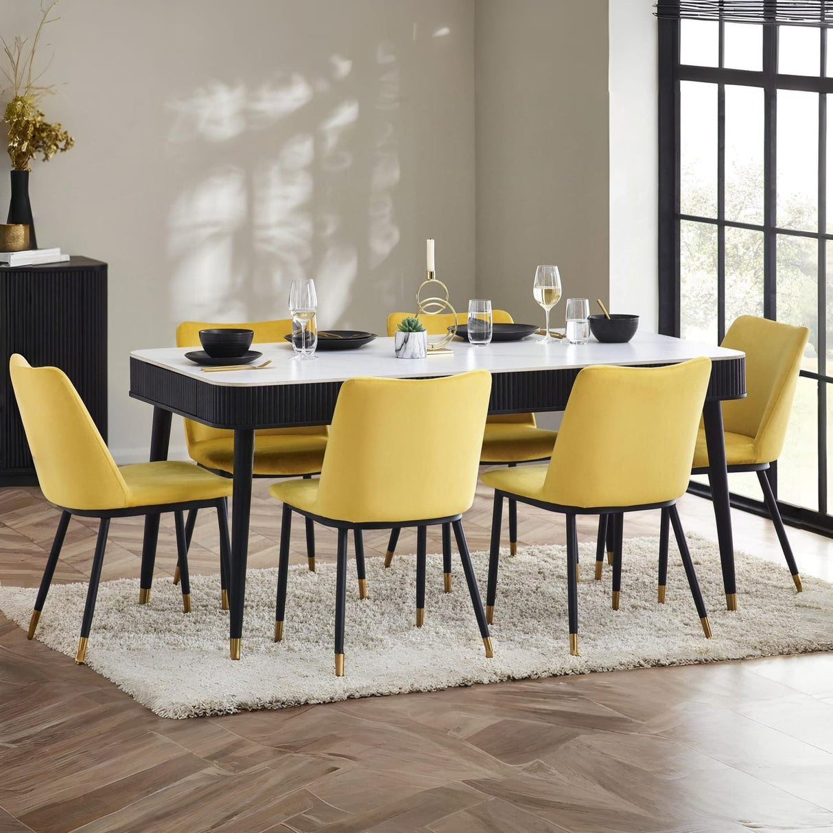 Marble Dining Table for 6 People With 2 Drawers - Louis