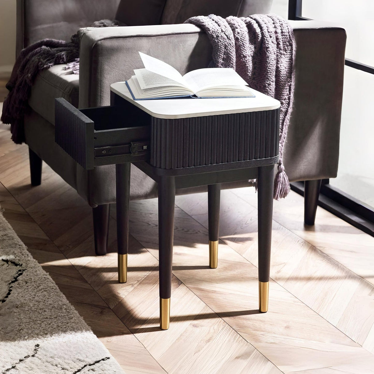 Marble Lamp Table With 1 Drawer - Louis