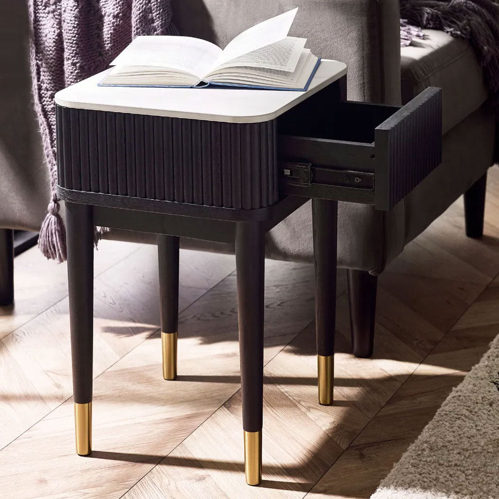 Marble Lamp Table With 1 Drawer - Louis