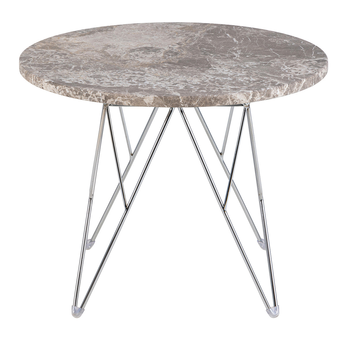 Marble Side Table Round With Chromed Steel Wire Base - Prunus