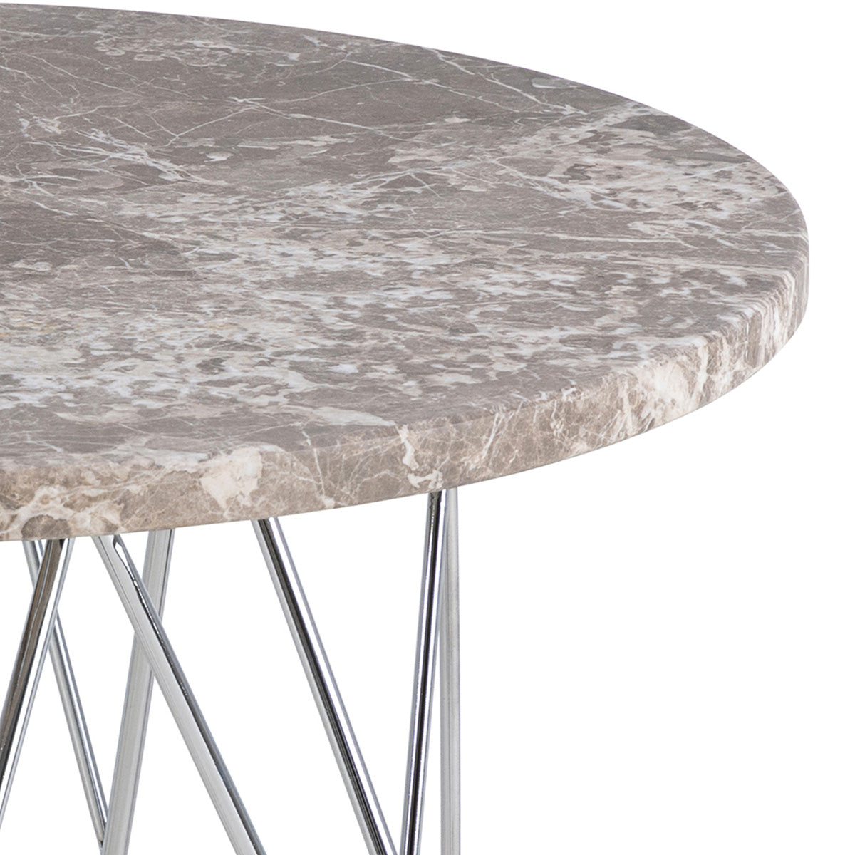 Marble Side Table Round With Chromed Steel Wire Base - Prunus