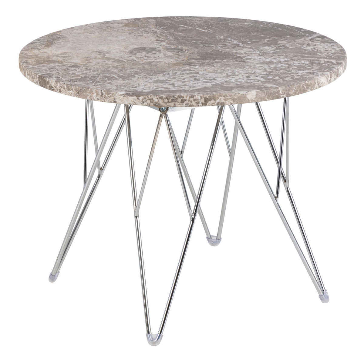 Marble Side Table Round With Chromed Steel Wire Base - Prunus