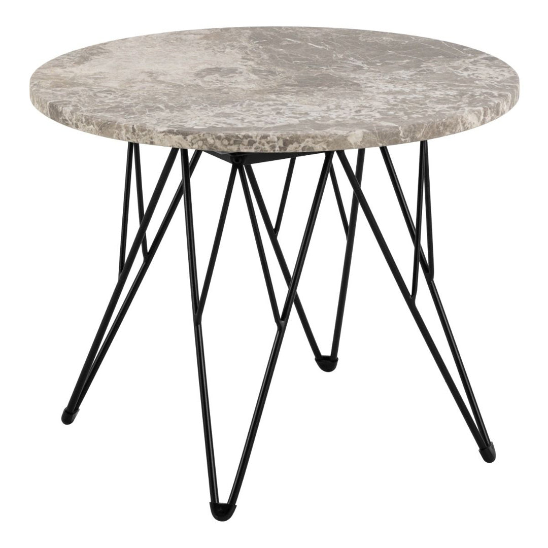 Marble Side Table Round With Matt Black Coated Steel Base - Prunus