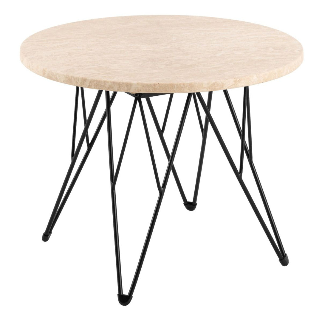 Marble Side Table Round With Matt Black Coated Steel Base - Prunus