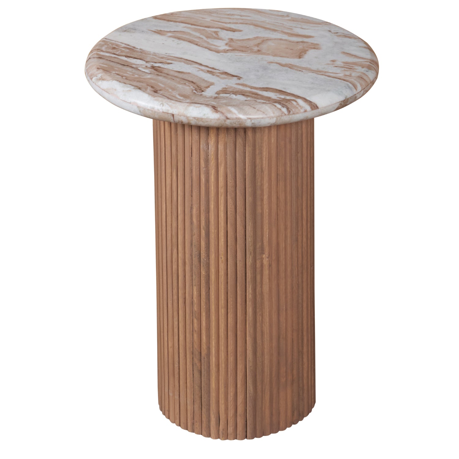 Marble Side Table Round With Solid Mango Wood Pedestal - Ashford