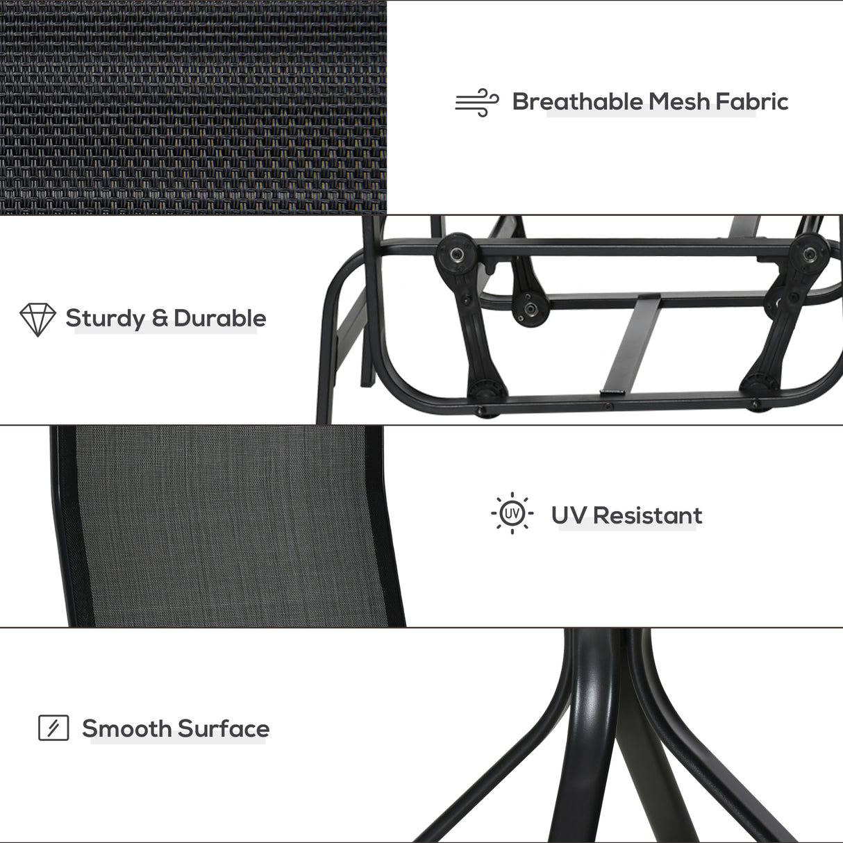 Mesh Fabric 3 Pieces Garden Gliding Chair Set With Glass Top Coffee Table - Velmora
