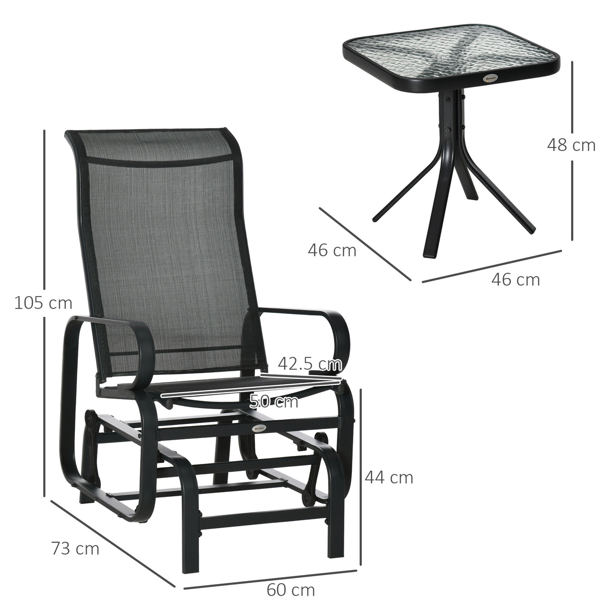 Mesh Fabric 3 Pieces Garden Gliding Chair Set With Glass Top Coffee Table - Velmora