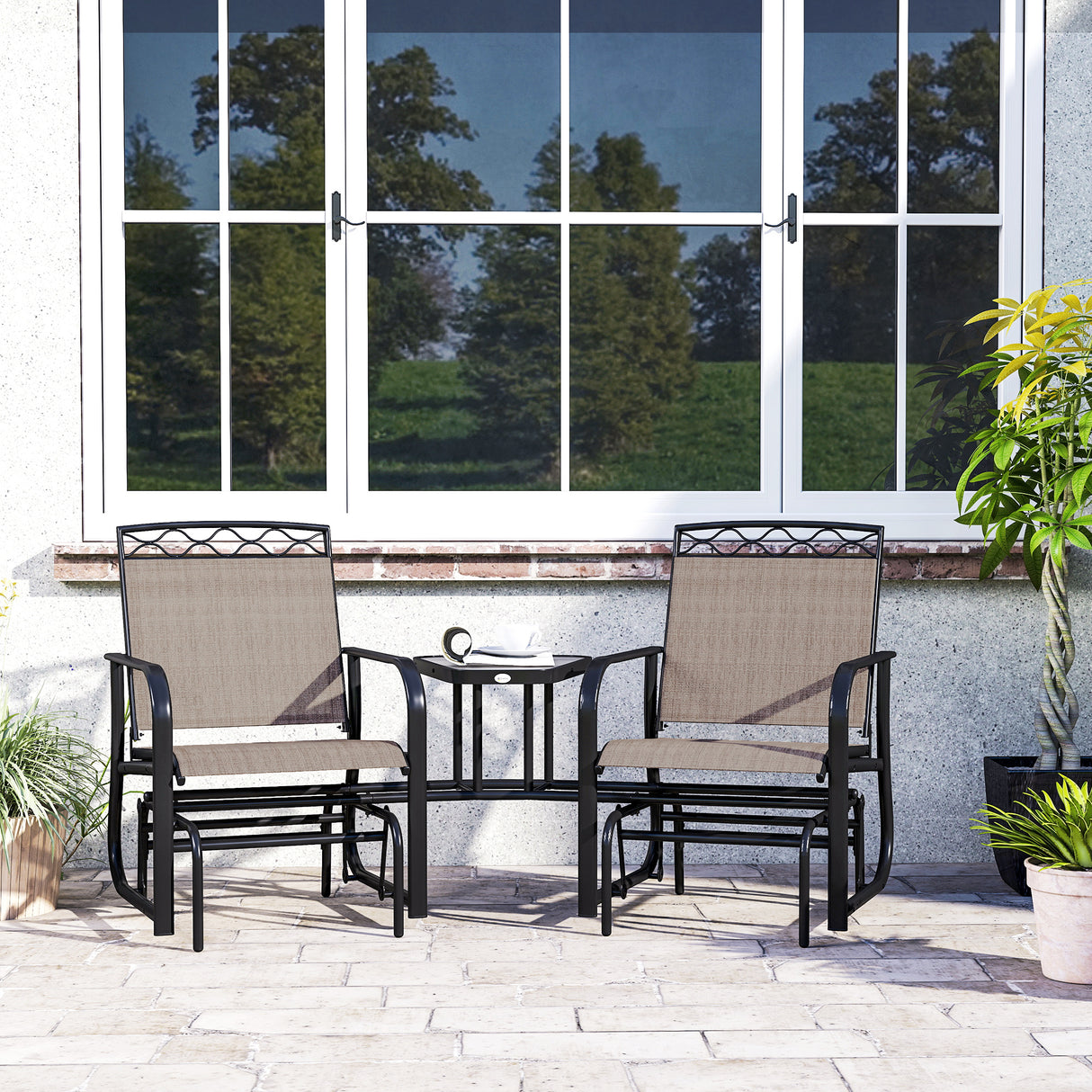 Mesh Fabric 2 Seater Garden Glider Rocking Chairs - Velmora