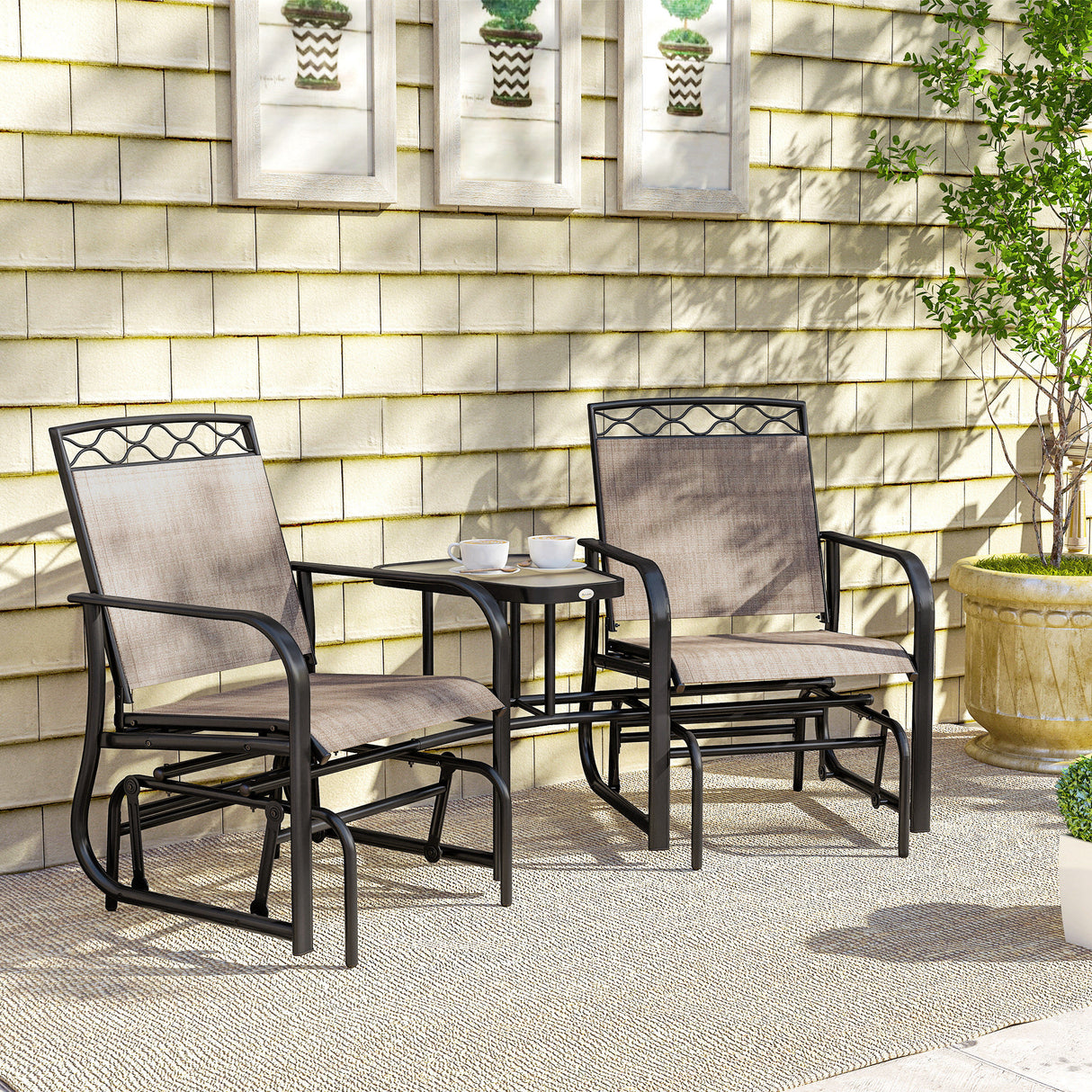 Mesh Fabric 2 Seater Garden Glider Rocking Chairs - Velmora