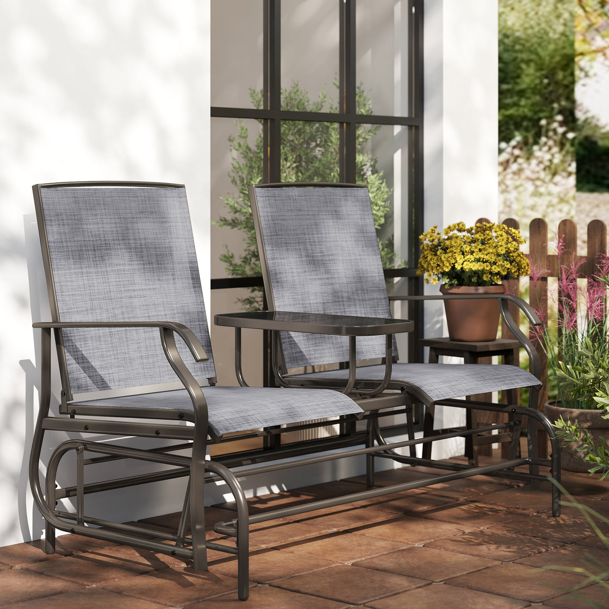 Mesh Fabric 2 Seater Glider Garden Bench - Velmora