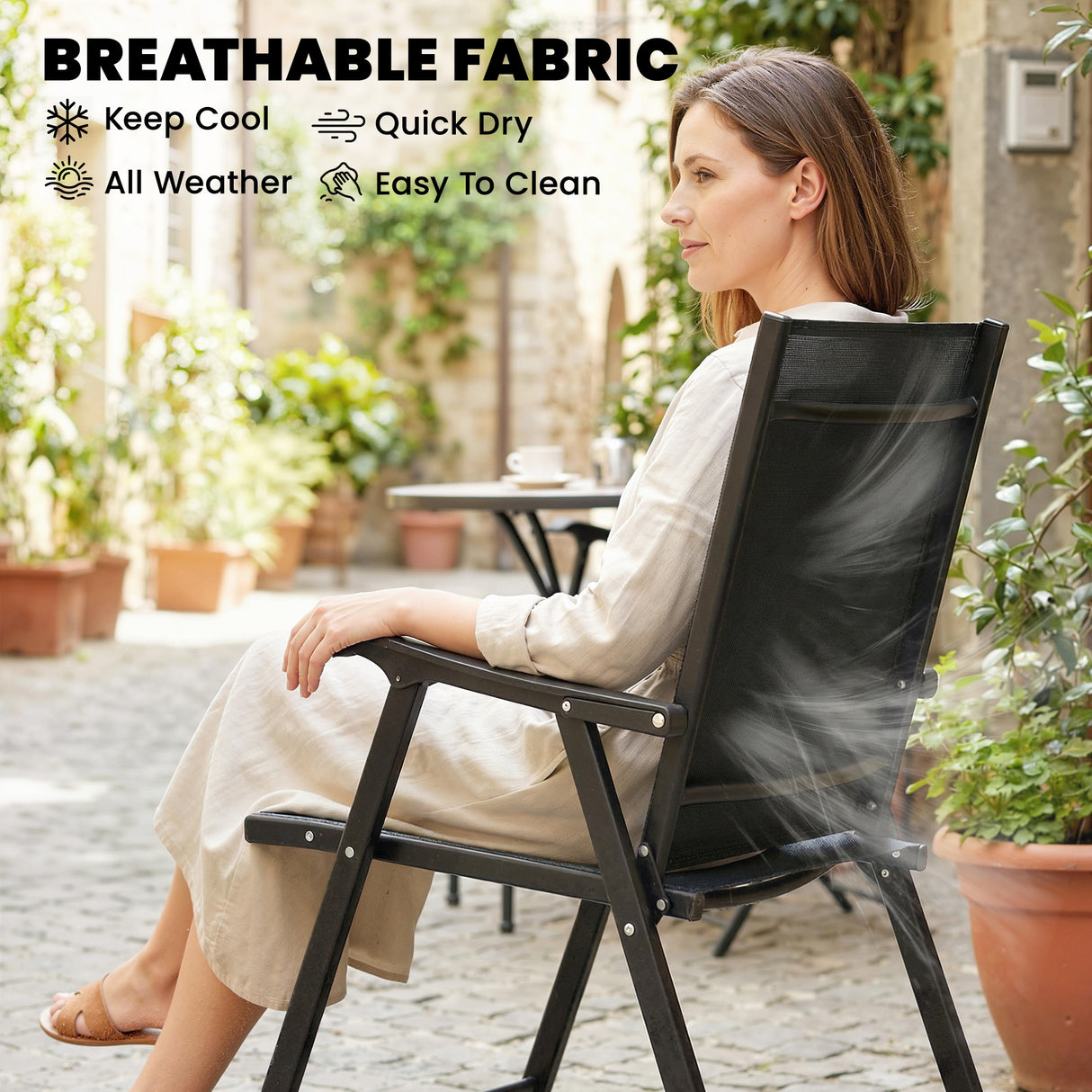 Mesh Fabric Folding Garden Chairs in Set of 2 - Velmora