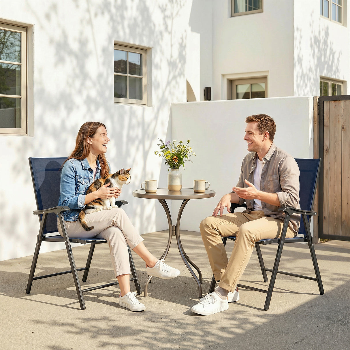 Mesh Fabric Folding Garden Chairs in Set of 2 - Velmora