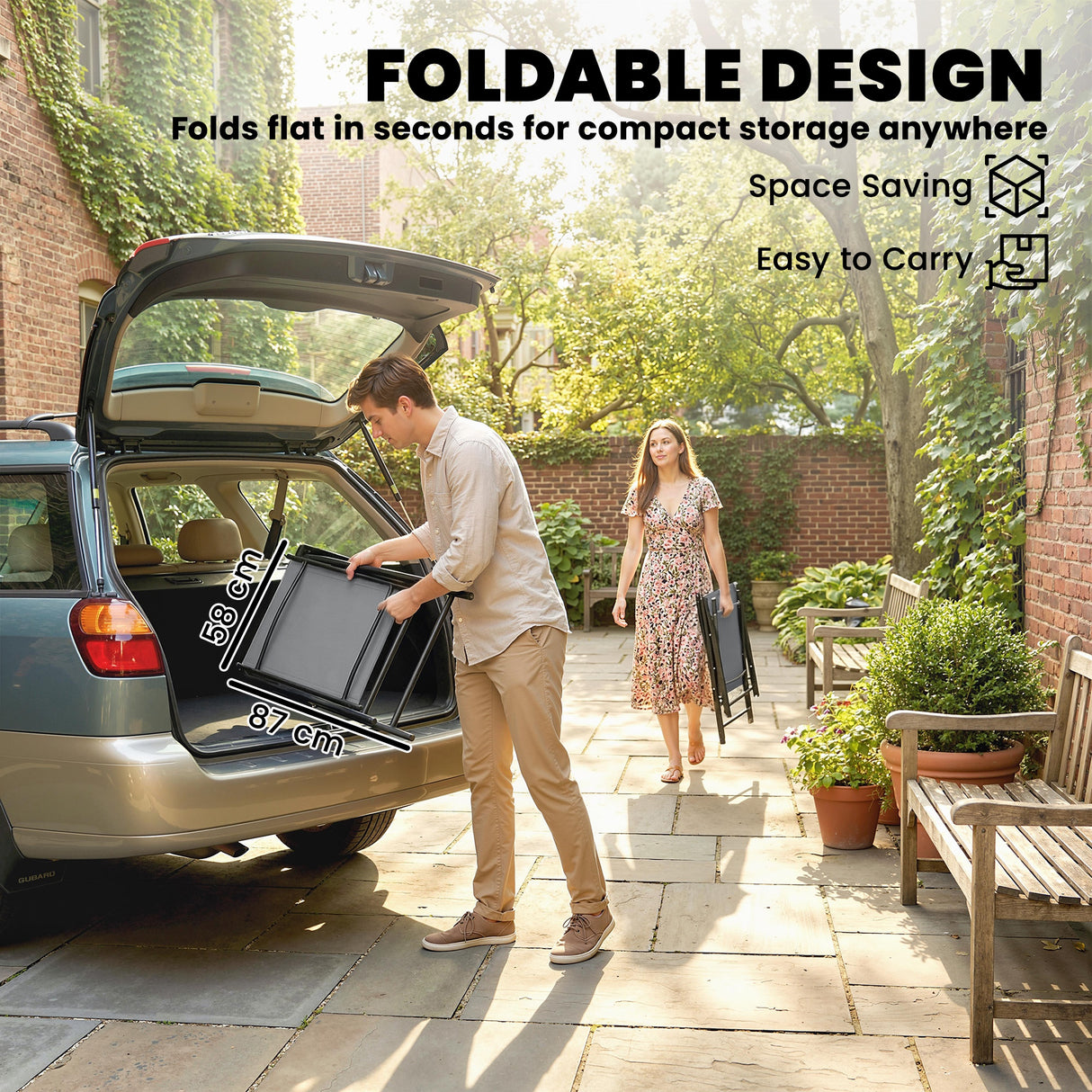 Mesh Fabric Folding Garden Chairs in Set of 2 - Velmora