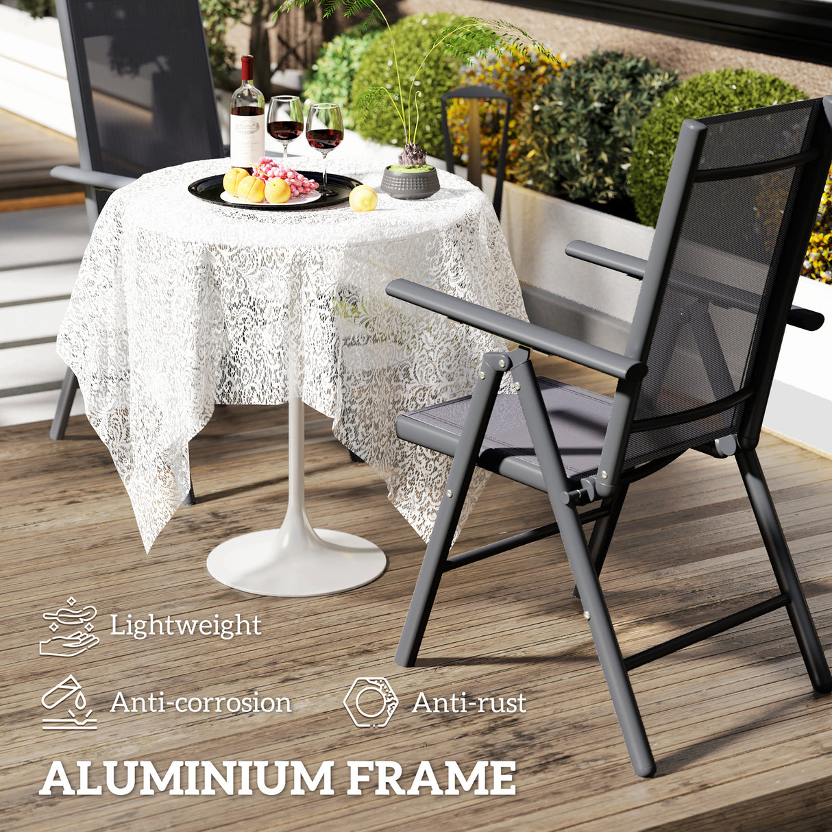 Mesh Fabric Folding Garden Chairs in Set of 2 With Armrests for Balcony - Velmora