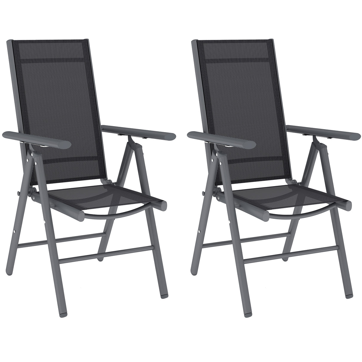 Mesh Fabric Folding Garden Chairs in Set of 2 With Armrests for Balcony - Velmora