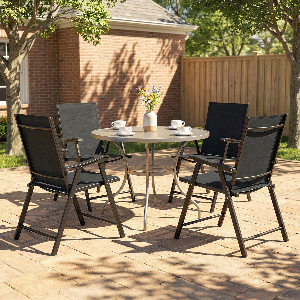 Mesh Fabric Folding Garden Chairs in Set of 4 - Velmora