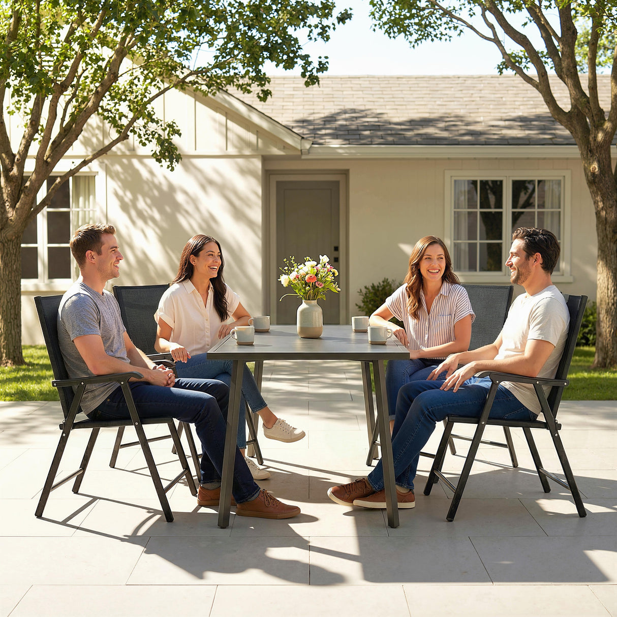 Mesh Fabric Folding Garden Chairs in Set of 4 - Velmora