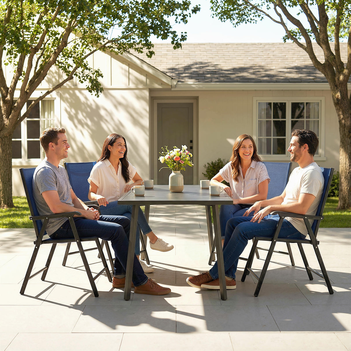 Mesh Fabric Folding Garden Chairs in Set of 4 - Velmora