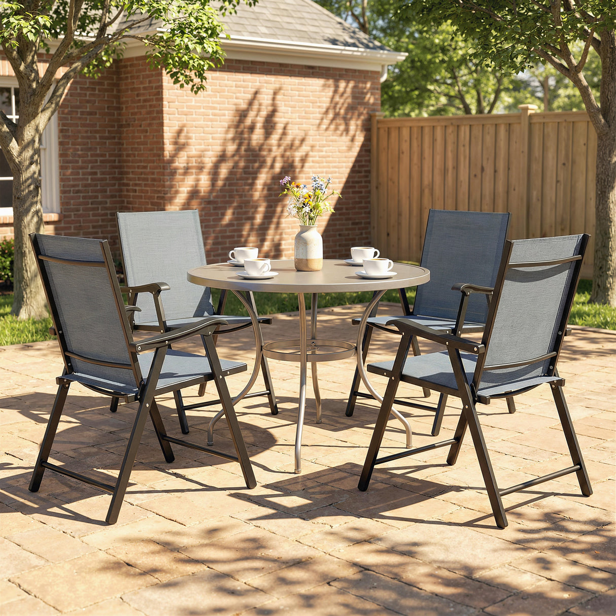 Mesh Fabric Folding Garden Chairs in Set of 4 - Velmora