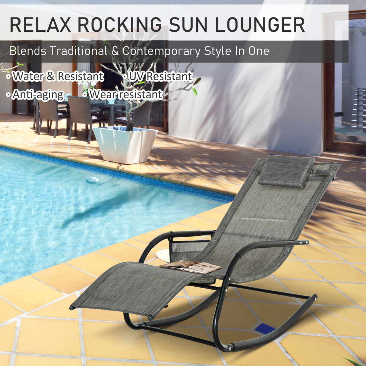 Mesh Fabric Garden Rocking Chair - Velmora
