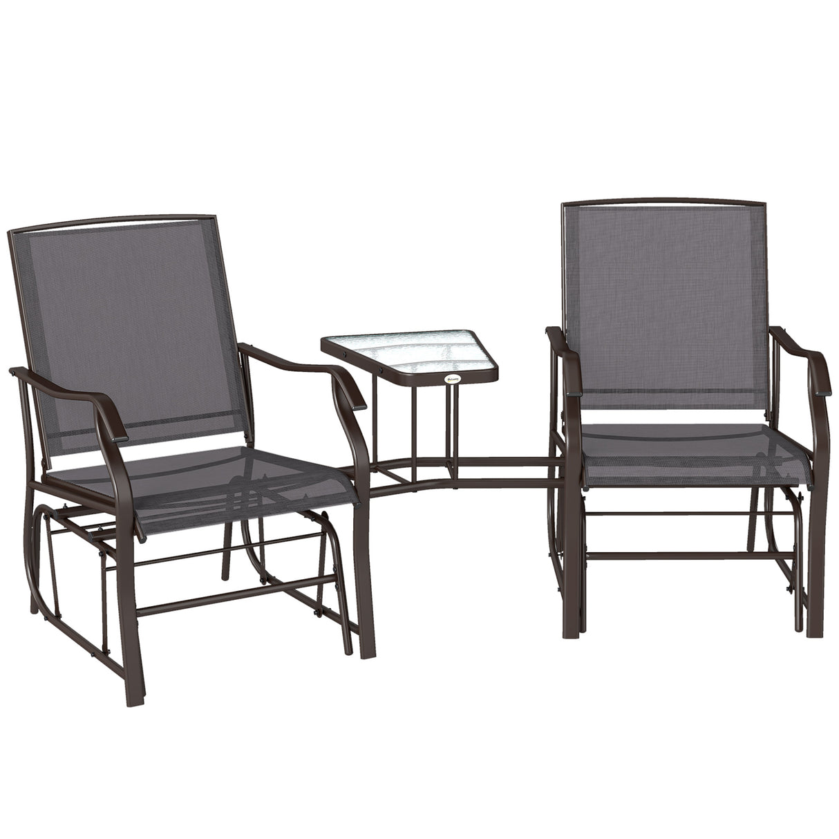 Mesh Fabric Gliding 2 Seater Garden Chair With Glass-Top Table - Velmora