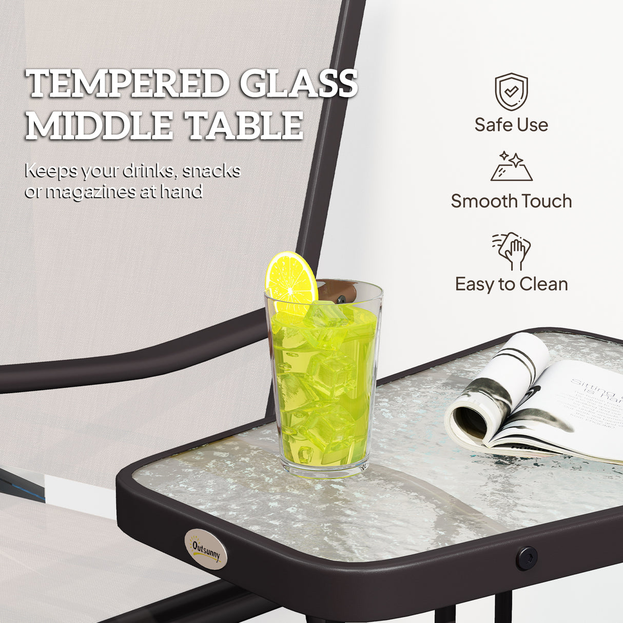 Mesh Fabric Gliding 2 Seater Garden Chair With Glass-Top Table - Velmora