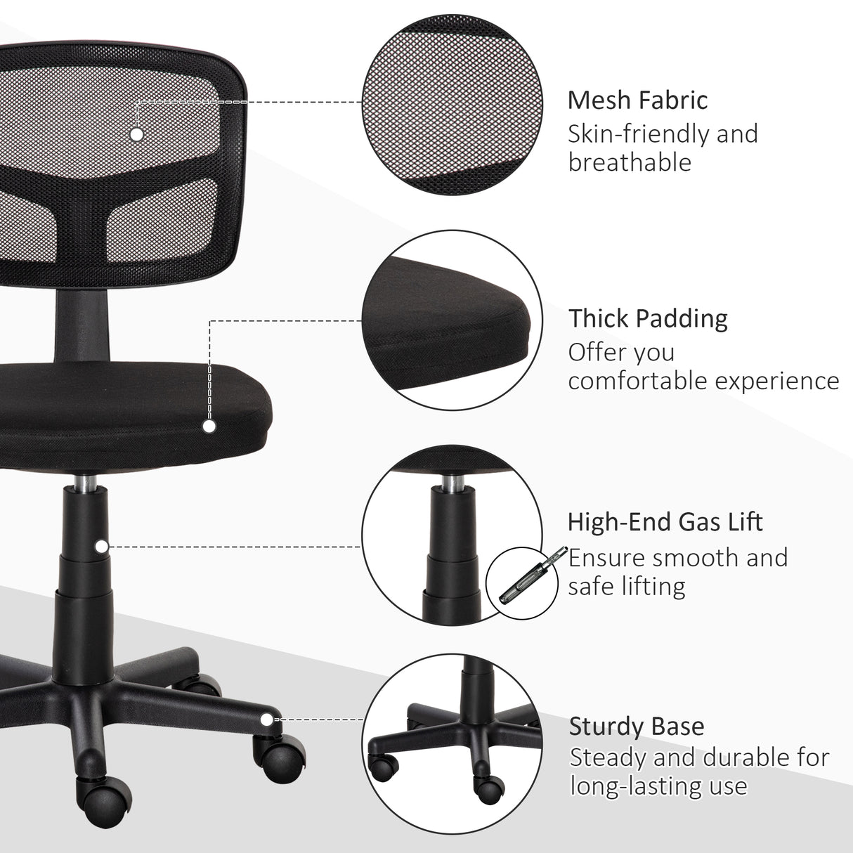 Mesh Fabric Home And Office Chair 43cm Wide Without Arms - Velmora