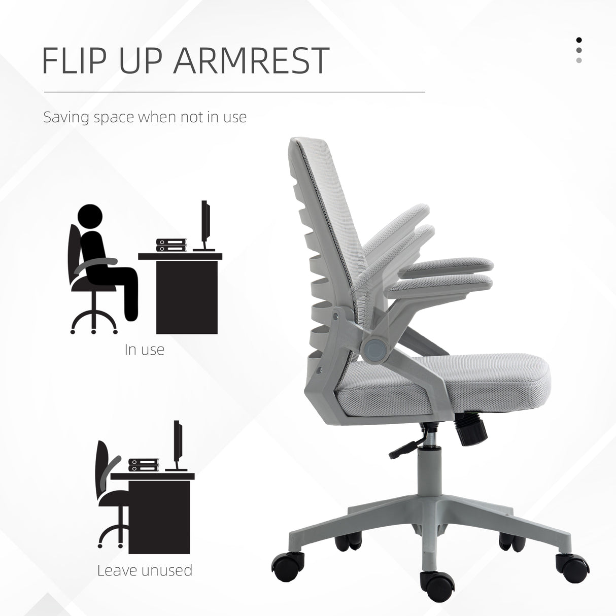 Mesh Fabric Home And Office Chair 58.5cm Wide With Flip Up Armrest - Velmora