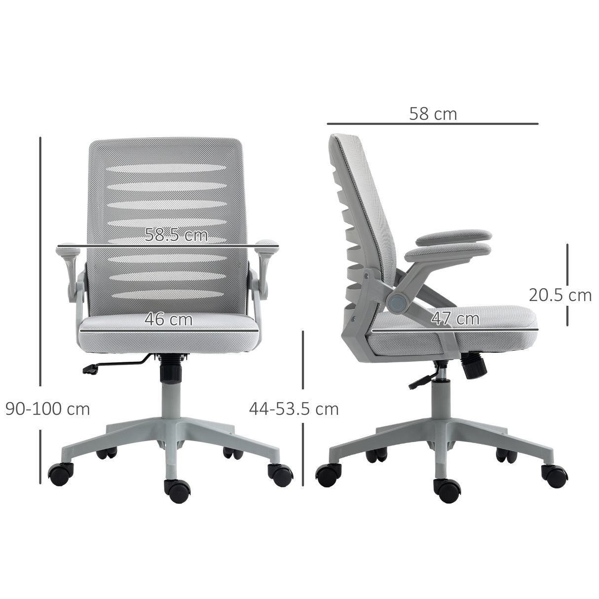 Mesh Fabric Home And Office Chair 58.5cm Wide With Flip Up Armrest - Velmora