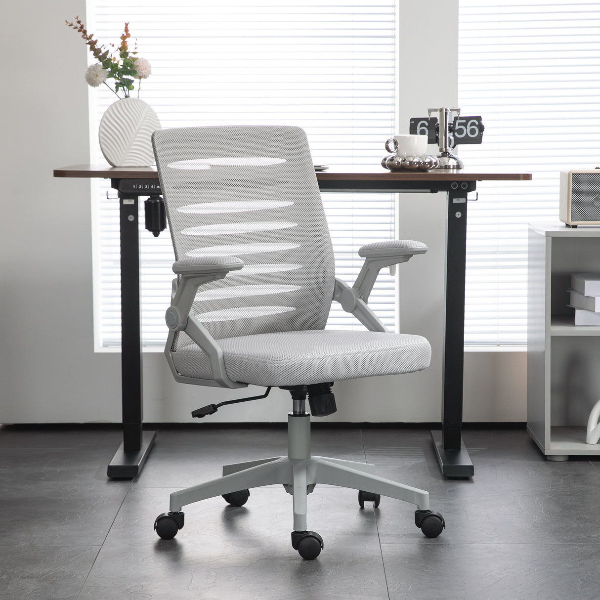 Mesh Fabric Home And Office Chair 58.5cm Wide With Flip Up Armrest - Velmora