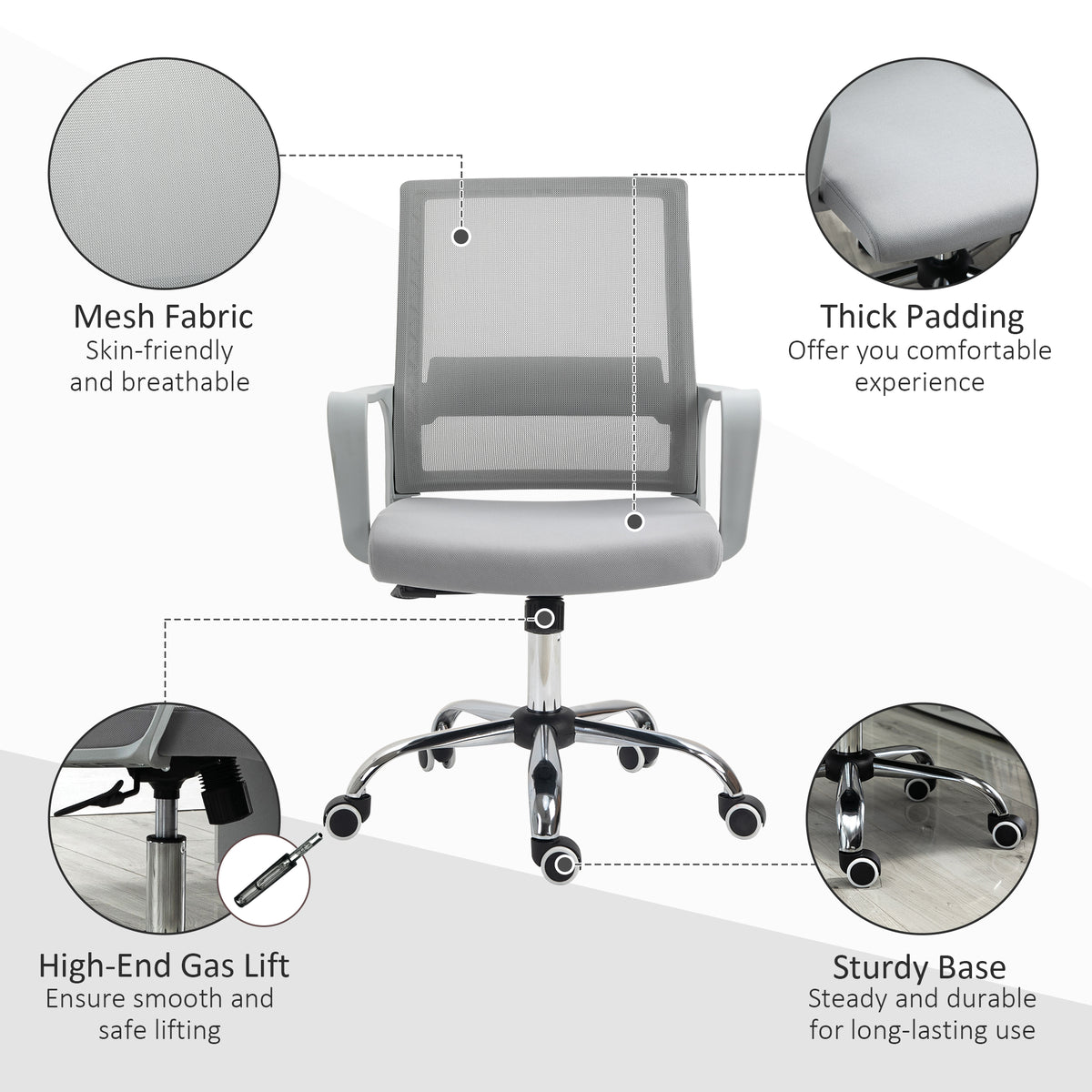 Mesh Fabric Home And Office Chair 58cm Wide With Armrest - Velmora